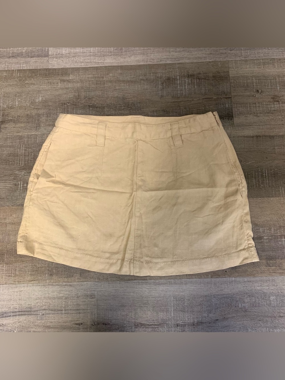 Free People Anthropologie Beige Linen & Rayon Mini Skirt w/Pockets Boho Size 10